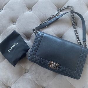 Chanel Black Calfskin Medium Boy Reverso Bag